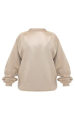 New PrettyLittleThing Panelled Rib Detail Oversized Sweatshirt Sand