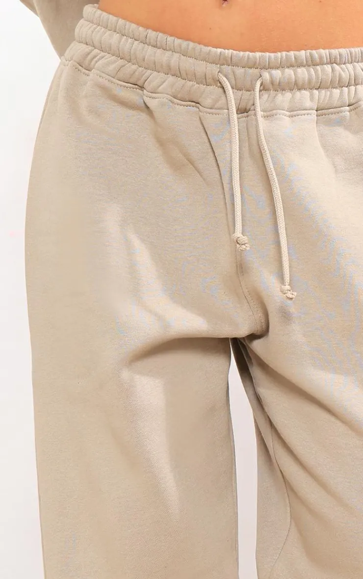 PrettyLittleThing Panelled Rib Detail Wide Leg Sweatpants Sand