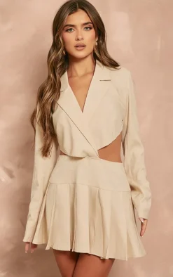 Pleated Cut Out Blazer Dress-PrettyLittleThing Sale