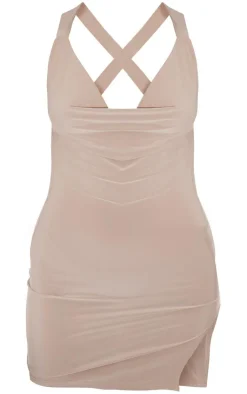 Slinky Cowl Cross Back Bodycon Dress-PrettyLittleThing Online