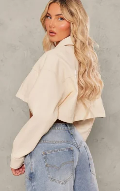 PrettyLittleThing Faux Leather Jackets*Soft Faux Leather Asymmetric Hem Crop Jacket