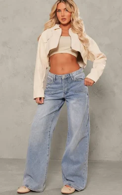 PrettyLittleThing Faux Leather Jackets*Soft Faux Leather Asymmetric Hem Crop Jacket