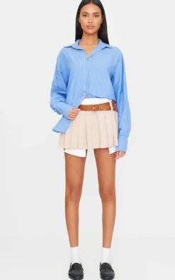 Sand Stripe Pleated Belt Detail Mini Skirt