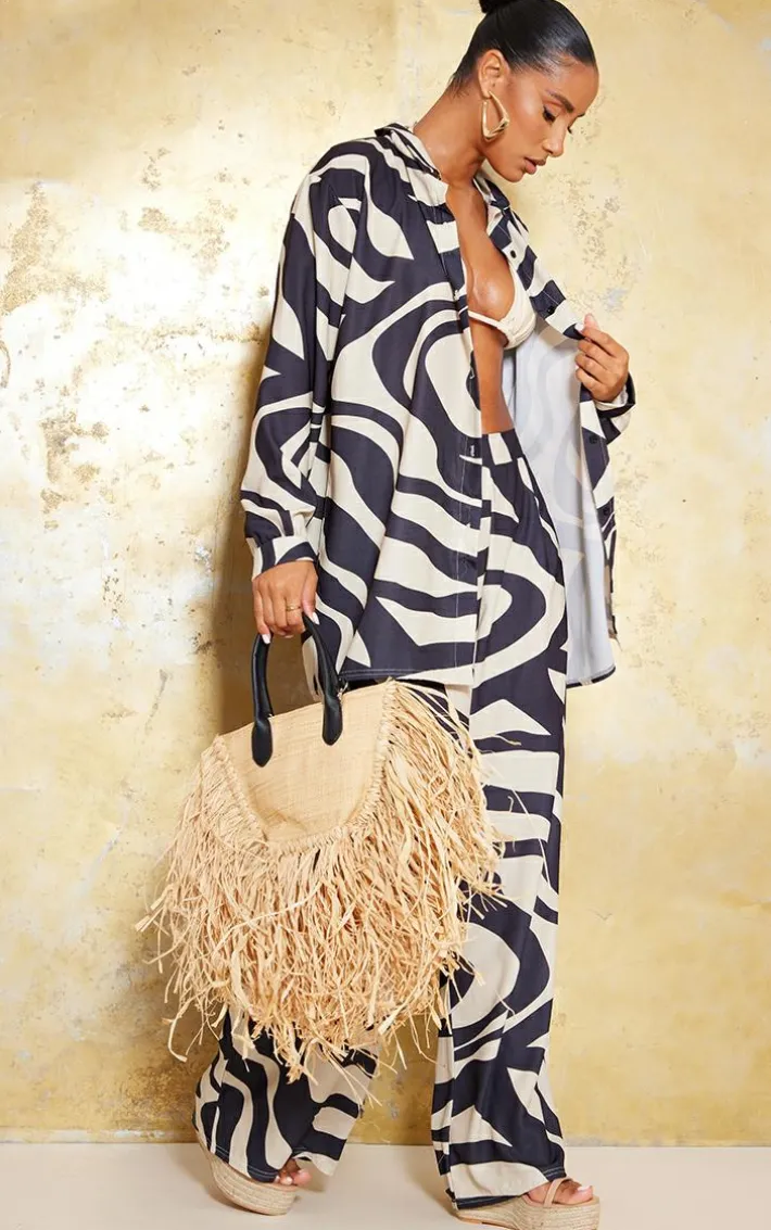 Sand Swirl Linen Look Button Up Beach Shirt