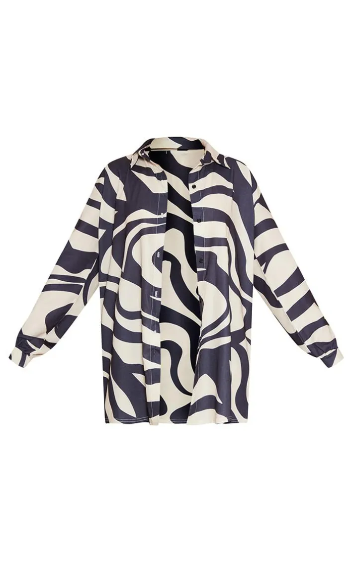 Sand Swirl Linen Look Button Up Beach Shirt