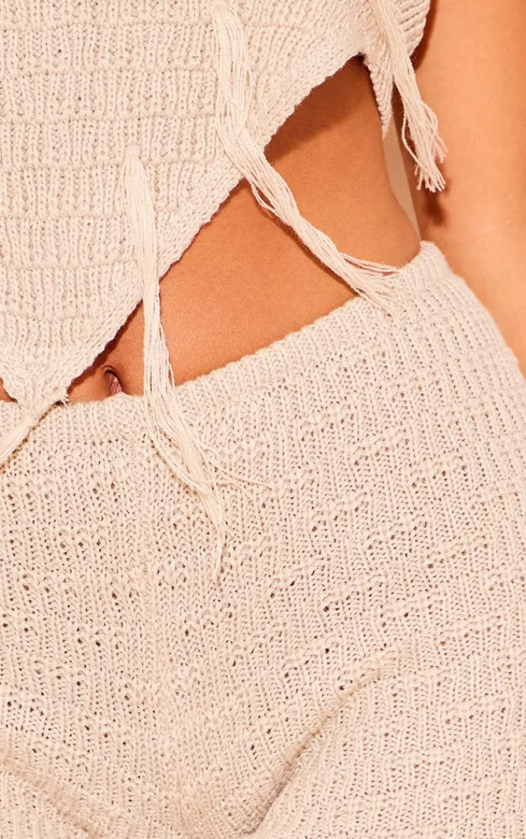 Hot PrettyLittleThing Textured Crochet Mini Shorts Sand