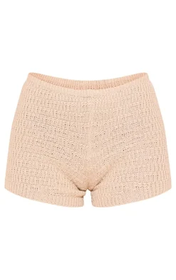 Hot PrettyLittleThing Textured Crochet Mini Shorts Sand