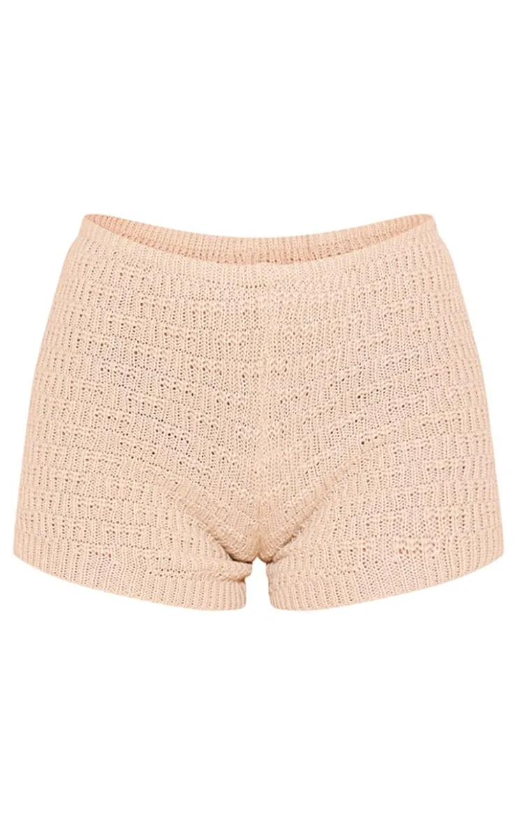 Hot PrettyLittleThing Textured Crochet Mini Shorts Sand