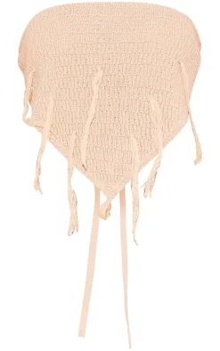 Sale PrettyLittleThing Textured Crochet Tie Back Bandeau Sand
