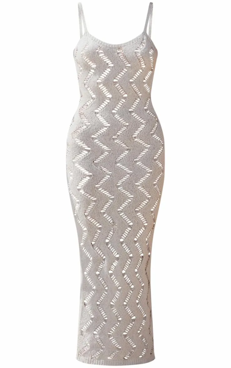 Textured Cut Out Detail Knit Maxi Dress-PrettyLittleThing New