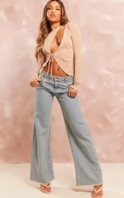 PrettyLittleThing Wrap Tops*Textured Sheer Extreme Open Tie Wrap Longline Top