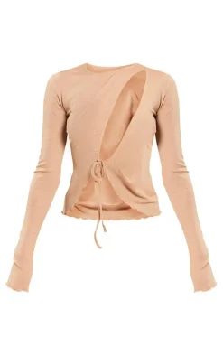 PrettyLittleThing Wrap Tops*Textured Sheer Extreme Open Tie Wrap Longline Top