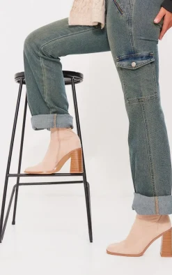 PrettyLittleThing Wide Fit Heels*Wide Fit Faux Suede Block Heeled Sock Ankle Boots