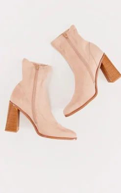 PrettyLittleThing Wide Fit Heels*Wide Fit Faux Suede Block Heeled Sock Ankle Boots
