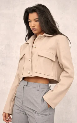 PrettyLittleThing Wool Coats*Wool Look Button Up Structured Crop Jacket