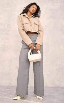 PrettyLittleThing Wool Coats*Wool Look Button Up Structured Crop Jacket