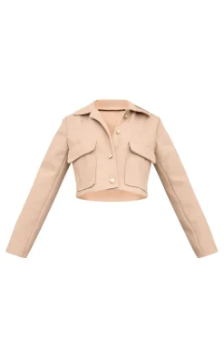 PrettyLittleThing Wool Coats*Wool Look Button Up Structured Crop Jacket