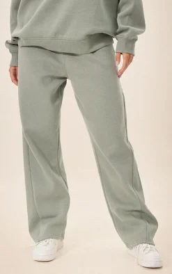 Online PrettyLittleThing Panelled Rib Detail Wide Leg Sweatpants Sea Green