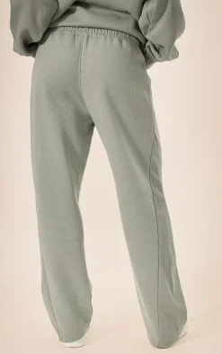 Online PrettyLittleThing Panelled Rib Detail Wide Leg Sweatpants Sea Green