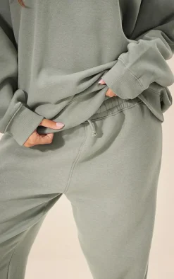Online PrettyLittleThing Panelled Rib Detail Wide Leg Sweatpants Sea Green