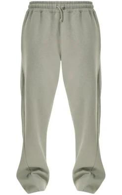 Online PrettyLittleThing Panelled Rib Detail Wide Leg Sweatpants Sea Green