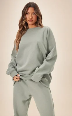 Clearance PrettyLittleThing Panelled Rib Detail Oversized Sweat Sea Green