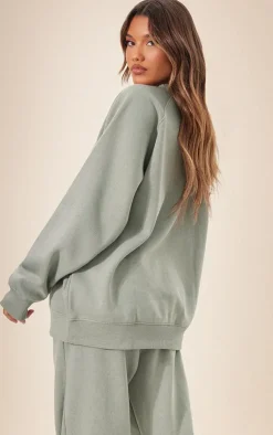 Clearance PrettyLittleThing Panelled Rib Detail Oversized Sweat Sea Green
