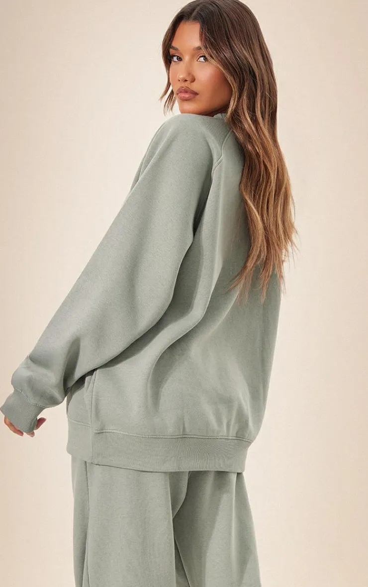 Clearance PrettyLittleThing Panelled Rib Detail Oversized Sweat Sea Green