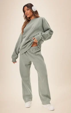 Clearance PrettyLittleThing Panelled Rib Detail Oversized Sweat Sea Green