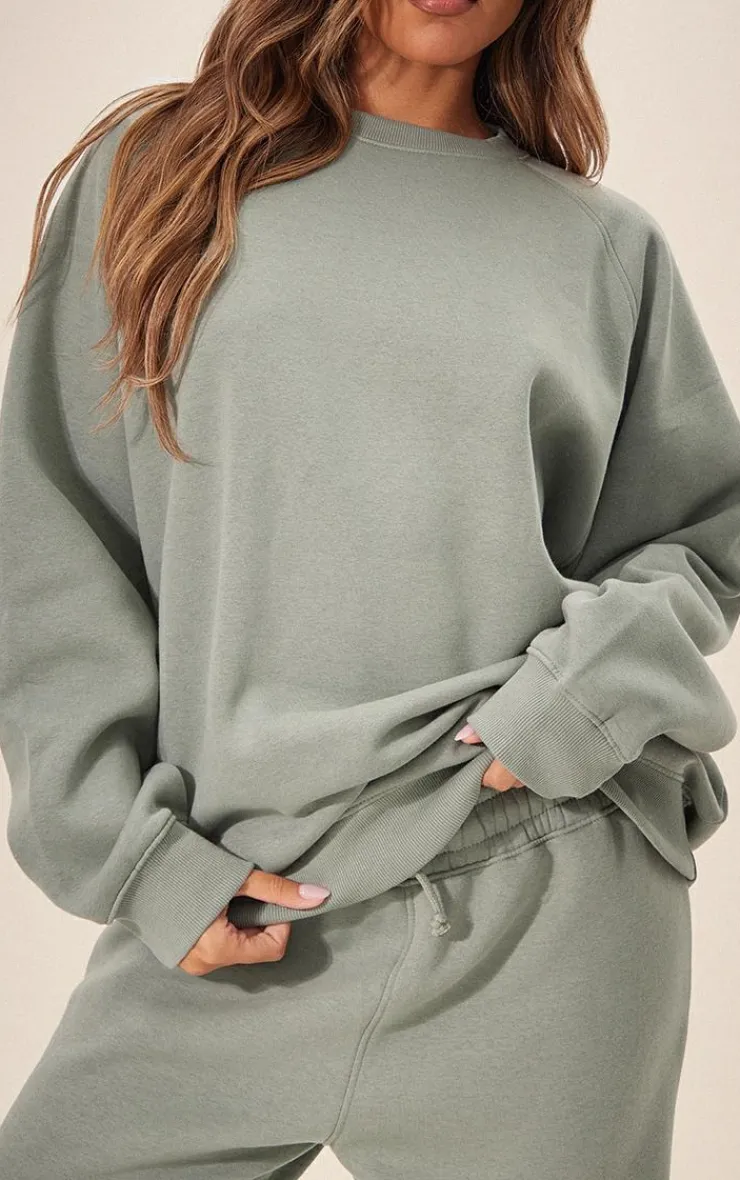 Clearance PrettyLittleThing Panelled Rib Detail Oversized Sweat Sea Green