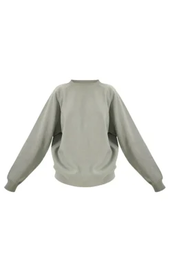 Clearance PrettyLittleThing Panelled Rib Detail Oversized Sweat Sea Green