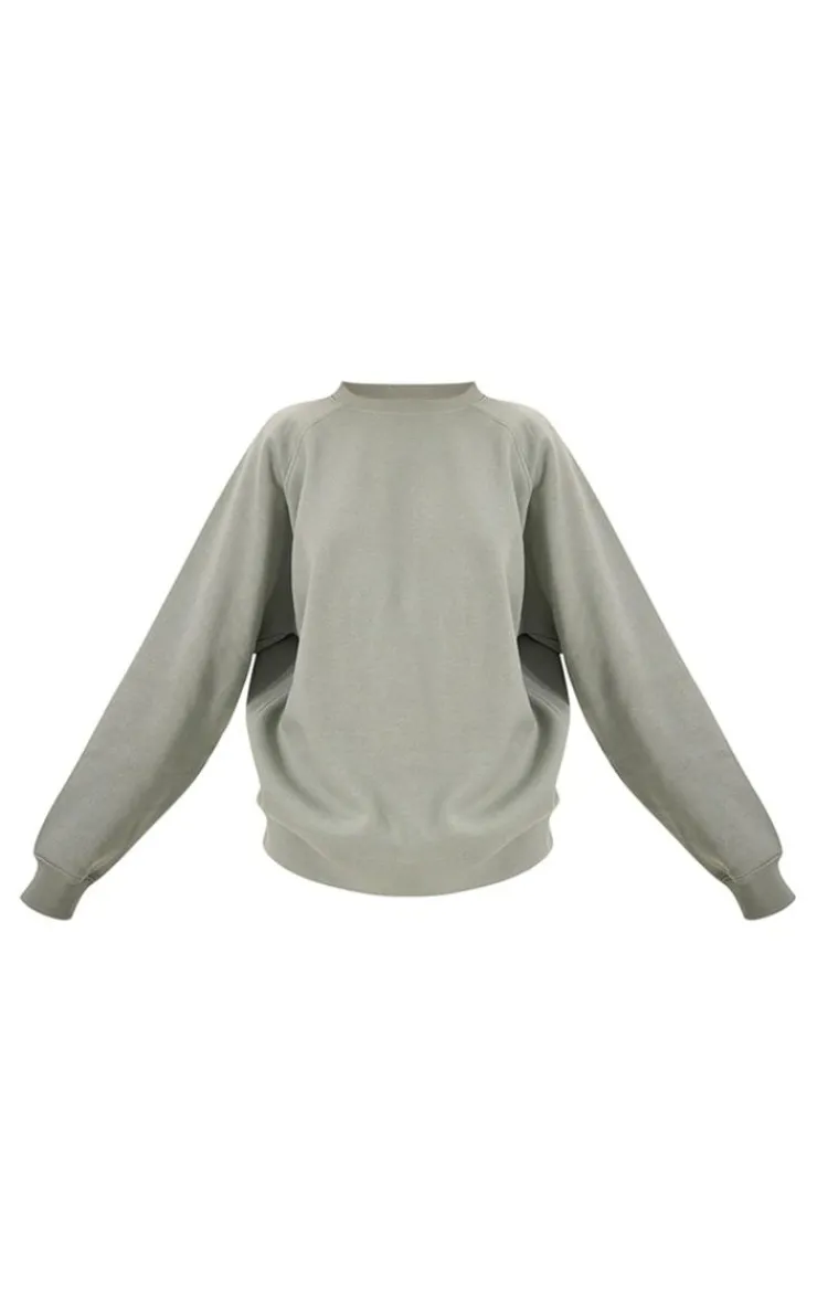Clearance PrettyLittleThing Panelled Rib Detail Oversized Sweat Sea Green