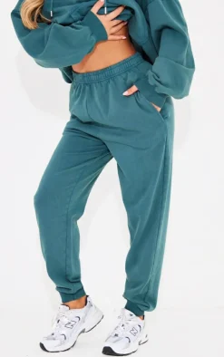Online PrettyLittleThing Washed Oversized Cuffed Sweatpants Sea Green