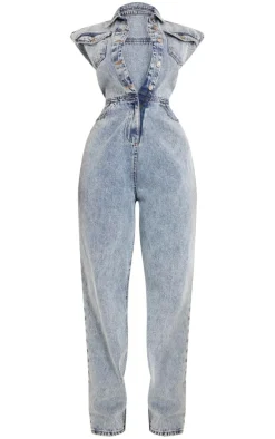 Shape Acid Blue Wash Sleeveless Rigid Denim Jumpsuit