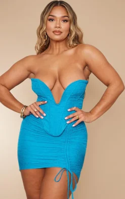 Clearance PrettyLittleThing Shape Textured Ruched Side Bodycon Skirt Aqua