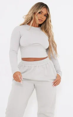 PrettyLittleThing Grey Sweatsuits*Shape Underbust Long Sleeve Top