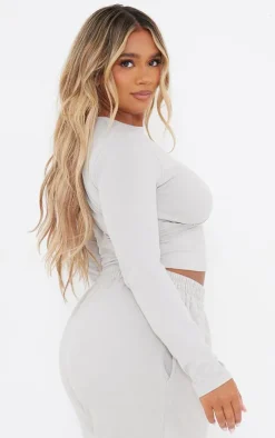 PrettyLittleThing Grey Sweatsuits*Shape Underbust Long Sleeve Top