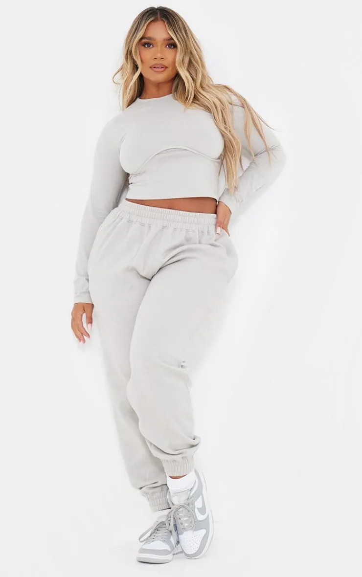PrettyLittleThing Grey Sweatsuits*Shape Underbust Long Sleeve Top