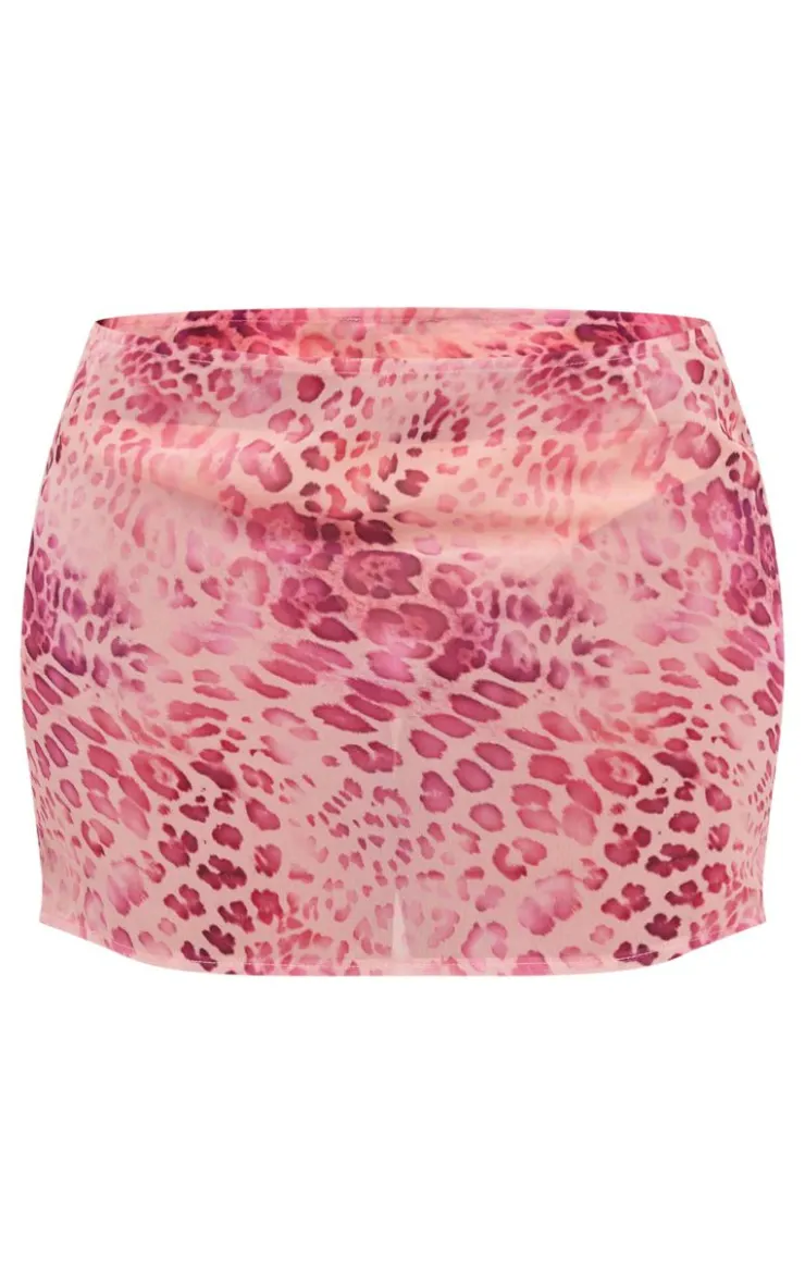 PrettyLittleThing Shape Chiffon Leopard Printed Mini Skirt Baby Pink