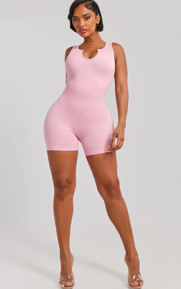PrettyLittleThing Unitards*Shape Snatched Rib Plunge Front Unitard