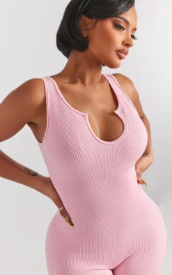 PrettyLittleThing Unitards*Shape Snatched Rib Plunge Front Unitard