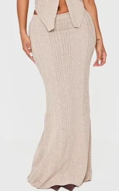 New PrettyLittleThing Shape Brushed Rib Fishtail Maxi Skirt Beige
