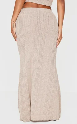 New PrettyLittleThing Shape Brushed Rib Fishtail Maxi Skirt Beige