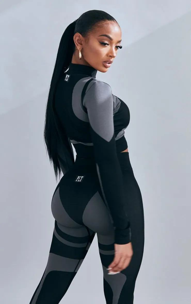 PrettyLittleThing Workout Tops*Shape Branded Contour Zip Long Sleeve Gym Top