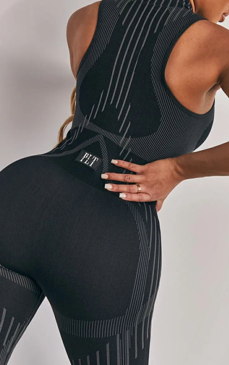PrettyLittleThing Gym Wear*Shape Branded Contour Detail Zip Sports Jumpsuit