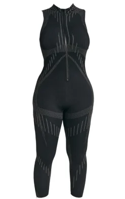PrettyLittleThing Gym Wear*Shape Branded Contour Detail Zip Sports Jumpsuit