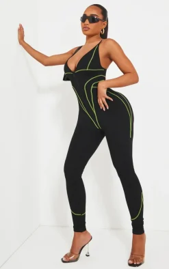 PrettyLittleThing Gym Wear*Shape Branded Contrast Stitch Zip Detail Gym Jumpsuit