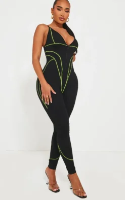PrettyLittleThing Gym Wear*Shape Branded Contrast Stitch Zip Detail Gym Jumpsuit