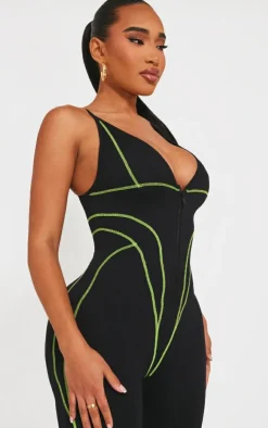PrettyLittleThing Gym Wear*Shape Branded Contrast Stitch Zip Detail Gym Jumpsuit