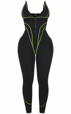 PrettyLittleThing Gym Wear*Shape Branded Contrast Stitch Zip Detail Gym Jumpsuit